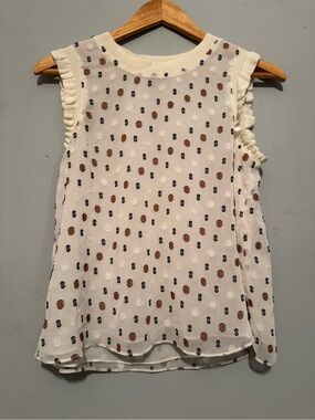 Current Air White Sleeveless Polka Dot Camisole with Brown and Navy Dots